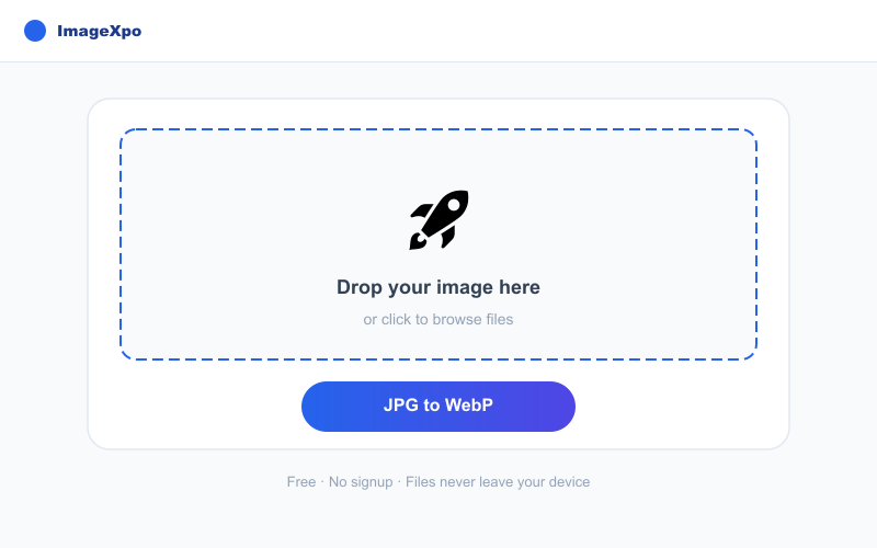 JPG to WebP Converter Free Online — Smaller Files, Same Quality interface — ImageXpo