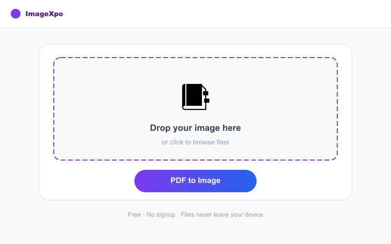 Convert PDF to Image Online Free — PDF to JPG or PNG Instantly interface — ImageXpo