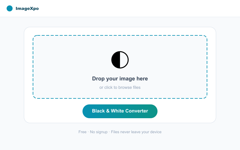Convert Photo to Black and White Free Online — Instant Grayscale interface — ImageXpo