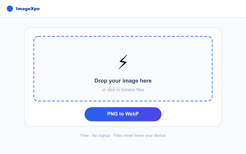 PNG to WebP Converter Free Online — Reduce PNG Size Dramatically interface — ImageXpo