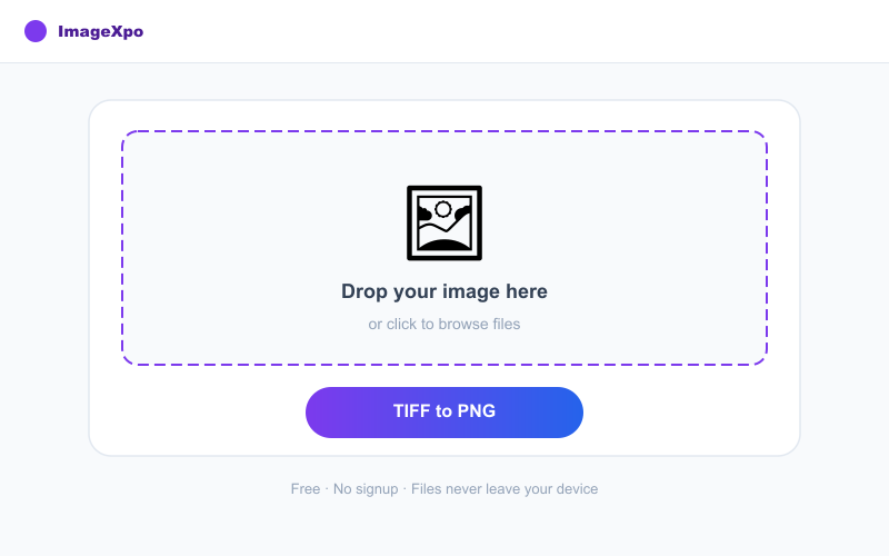 Convert TIFF to PNG Online Free — Lossless interface — ImageXpo