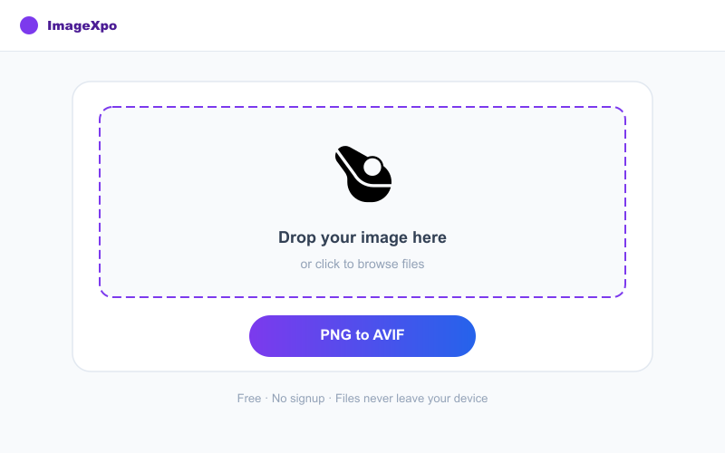Convertitore PNG in AVIF Online -- Trasparenza e Leggerezza interface — ImageXpo