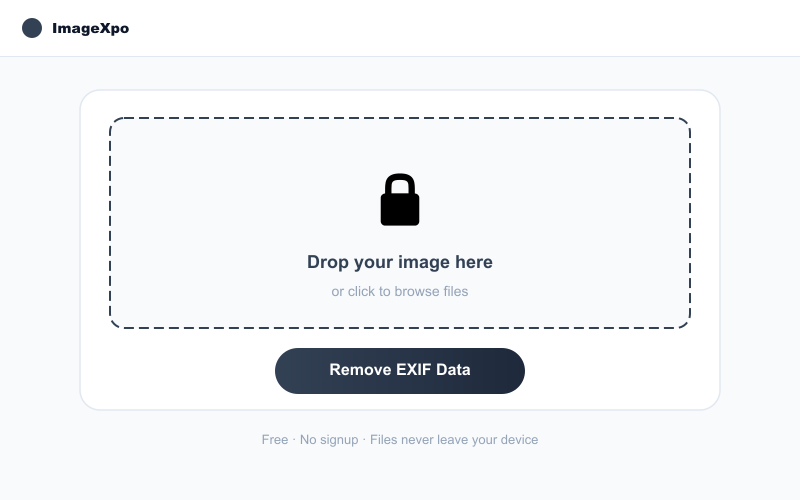 Remove EXIF Metadata from Image Free - Online Privacy interface — ImageXpo