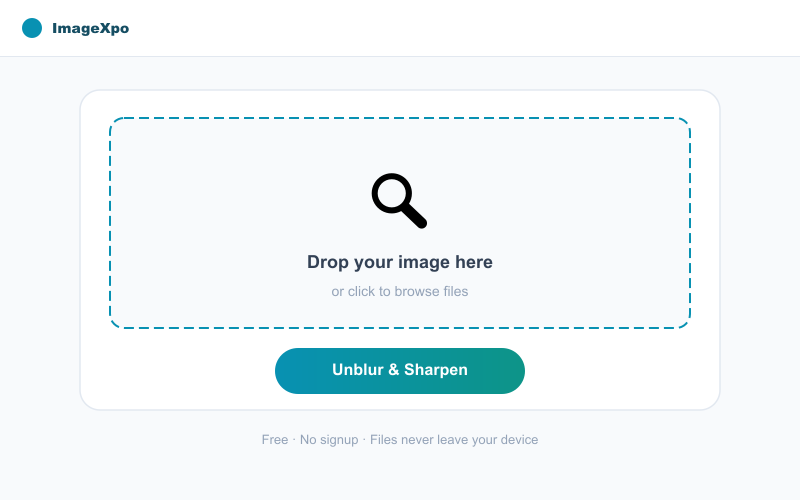 Unblur Image Free Online — Sharpen Blurry Photos Instantly interface — ImageXpo